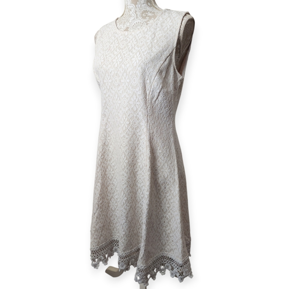 Donna Ricco Cream/White Lace Career Old Money Minimalist  Dress Size 10